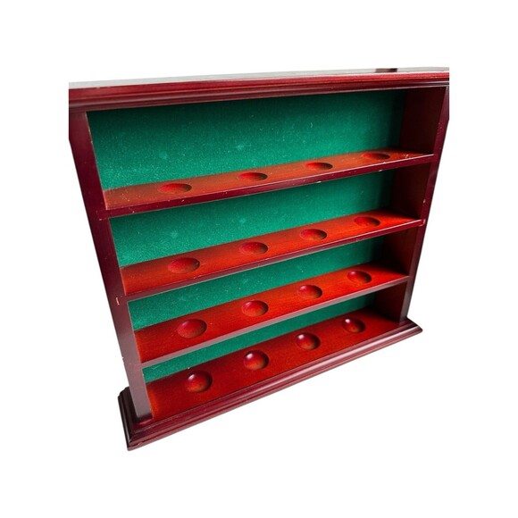 Vintage Mahogany Display Case Green Felt 16 Slot Round Divots - Picture 6 of 16